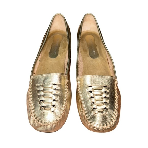 Covington Metallic Gold Leather Loafers - Size 8 - Picture 2 of 6